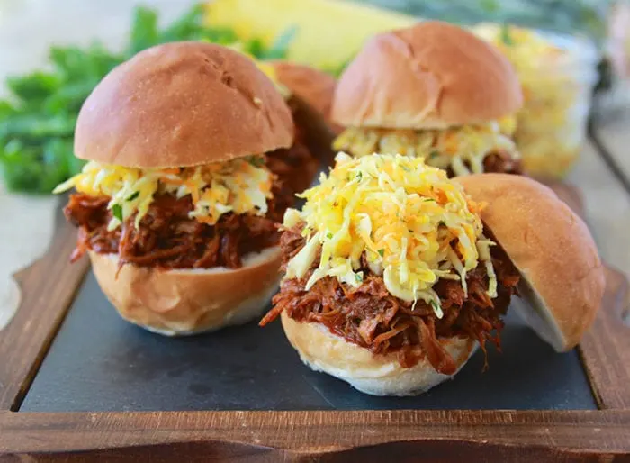 Pineapple Coleslaw Recipe with Barbecue Pulled Pork Sliders
