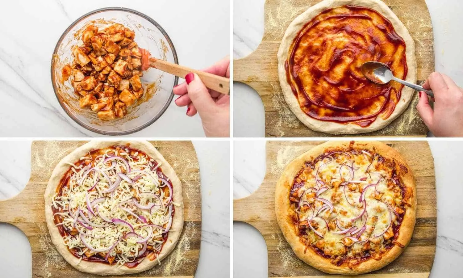 Assemble the bbq chicken pizza