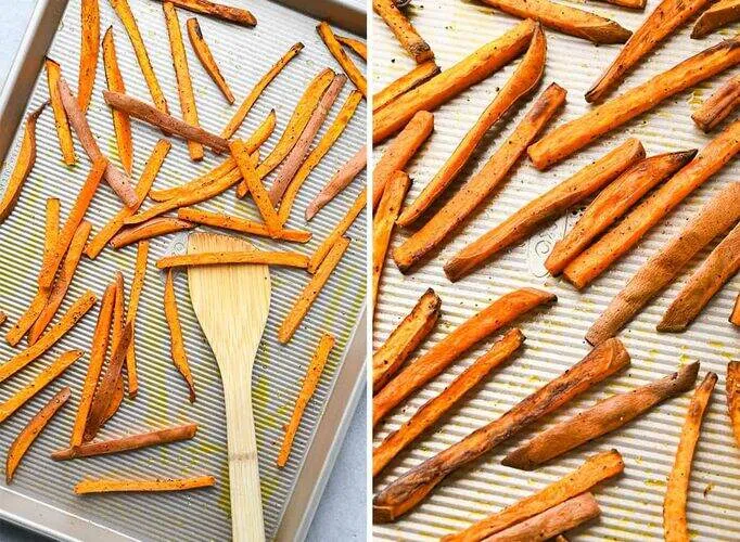 Baking the sweet potatoes  Fries