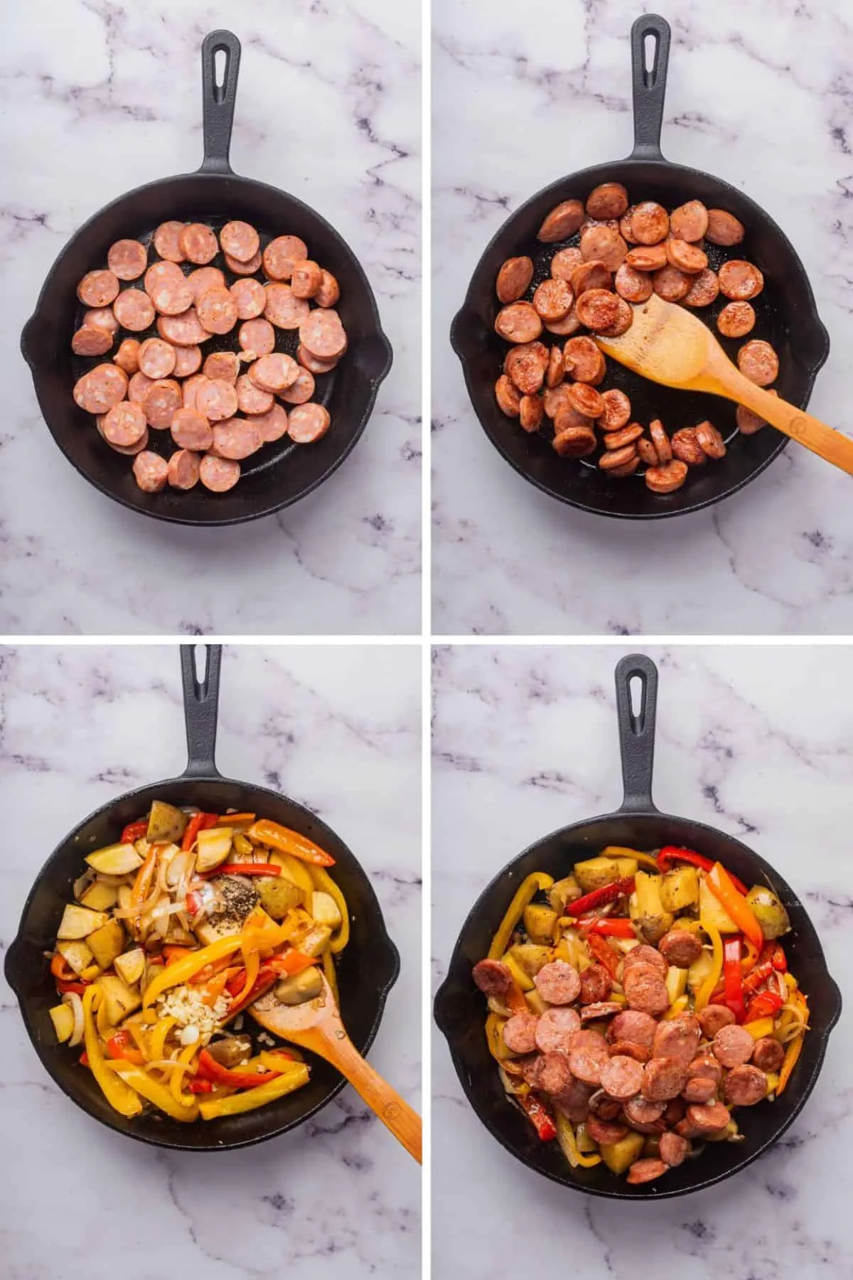 Step-by-Step Cooking Instructions of BBQ Smoked Sausage and Peppers in skillet