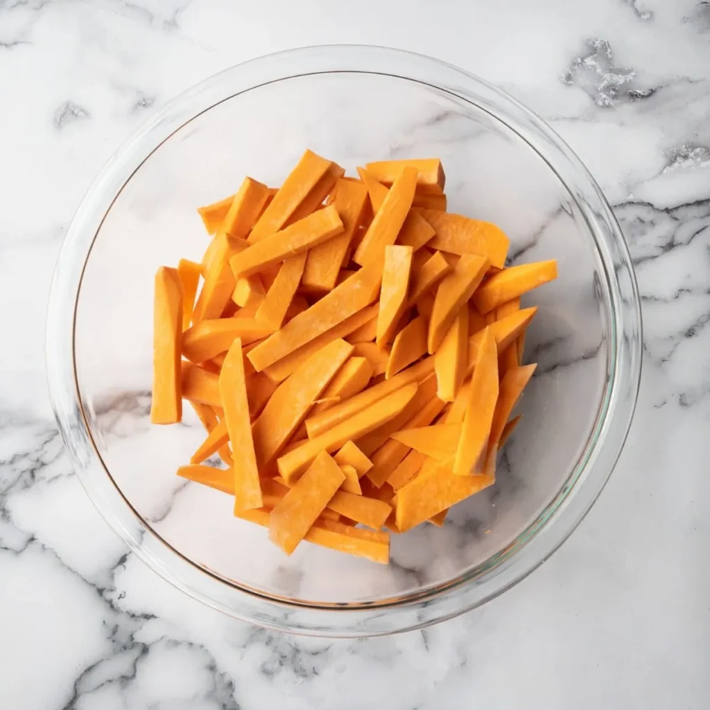 Cut Medium-sized sweet potatoes  for fries